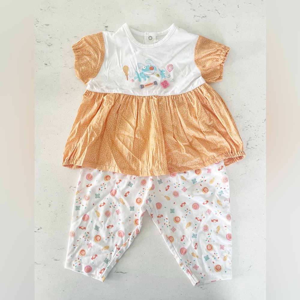 Baby Mini Par Catimini Corsaire Orange Reglisse Et Suzette Tee Pants Set Dogs